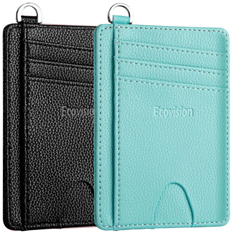 EcoVision Slim Minimalist Front Pocket Wallet, RFID Blocking Credit Card Holder Wallet with Detachable D-Shackle for Men Women - Image 1